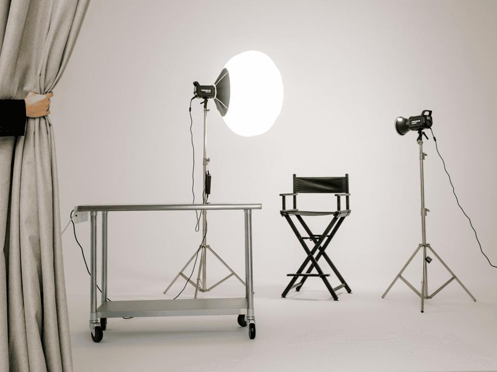 Cyclorama with lights and production cart